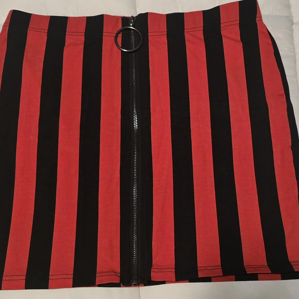 KillStar Red and Black Vertical Stripe Mini Skirt with Front Zip